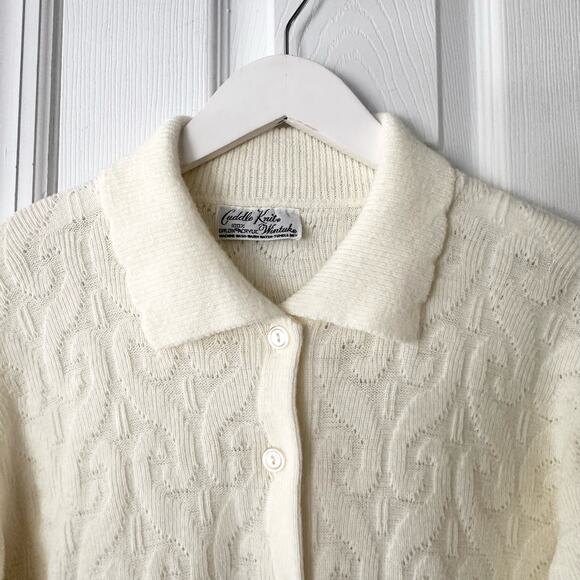 Cuddle Knit Wintuk Vintage Orlon Acrylic Collared Cable Knit Button Cardigan M - Picture 7 of 12